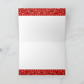 BBQの赤いペイズリーの西部のバンダナのスカーフのプリント カード (内部)