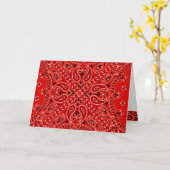 BBQの赤いペイズリーの西部のバンダナのスカーフのプリント カード (黄色い花)