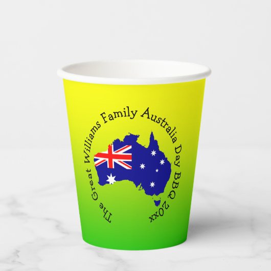 BBQのName Year, Australia Day Green金ゴールドの追加 紙コップ (正面)