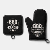 BBQは私の有酸素運動グリルお父さんユーモア 鍋つかみ&鍋敷きセット (正面)