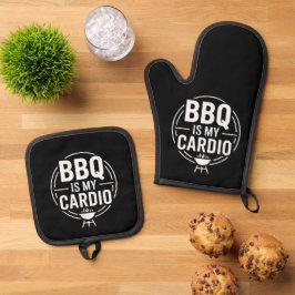 BBQは私の有酸素運動グリルお父さんユーモア 鍋つかみ&鍋敷きセット