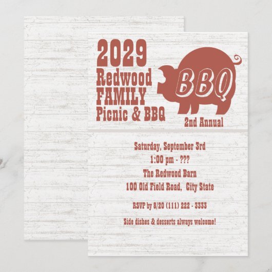 BBQまたはピグロースト 招待状 (正面/裏面)