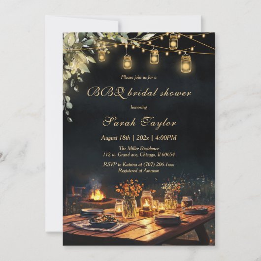 BBQを使用した編集可能ブライダルシャワー招待状 招待状 (正面)