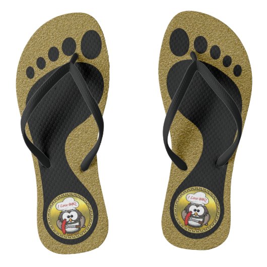 BBQを手素晴らしにしたホーンフクロウと金ゴールド枠 ビーチサンダル (ソール)