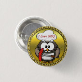 BBQを手素晴らしにしたホーンフクロウと金ゴールド枠 缶バッジ (正面&裏面)