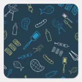 BBQアイコンパターングリル工具ミートフード スクエアシール (正面)