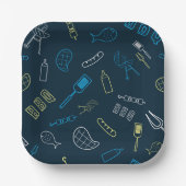 BBQアイコンパターングリル工具ミートフード ペーパープレート (正面)