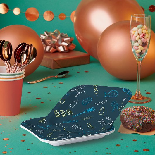 BBQアイコンパターングリル工具ミートフード ペーパープレート