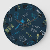 BBQアイコンパターングリル工具ミートフード ラージ壁時計 (正面)