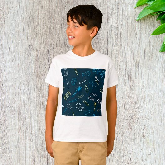 BBQアイコンパターングリル工具ミートフード Tシャツ
