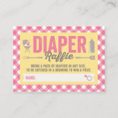 BBQアイコンピンクチェックおむつラッフルチケットカード エンクロージャーカード (正面)