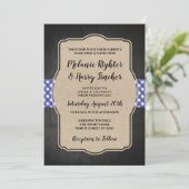 BBQウェディング招待青ジンガムチョークバーラップ 招待状 (スタンド正面)