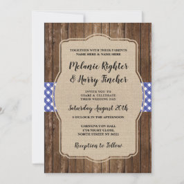 BBQウエディング招待ブルーギンガムチョークバーラップ 招待状