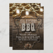 BBQウッド素朴メイスンジャースライツライツバースデーパーティー 招待状 (正面/裏面)