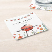 BBQカップル祝のシャワーで行こう スクエアペーパーコースター (アングル)