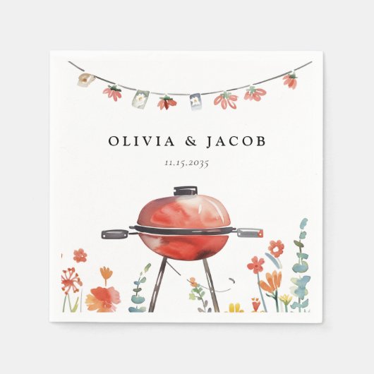 BBQカップル祝のシャワーで行こう スタンダードカクテルナプキン (正面)