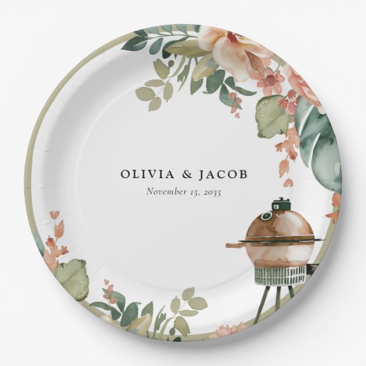 BBQカップル祝のシャワーで行こう ペーパープレート (正面)