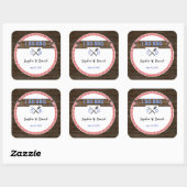 BBQカップル素朴のシャワーを行う木製ギンガム スクエアシール (シート)