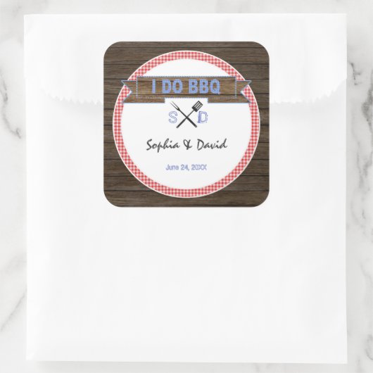 BBQカップル素朴のシャワーを行う木製ギンガム スクエアシール (バッグ)