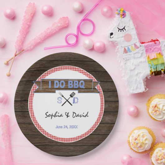 BBQカップル素朴のシャワーを行う木製ギンガム ペーパープレート (パーティー)