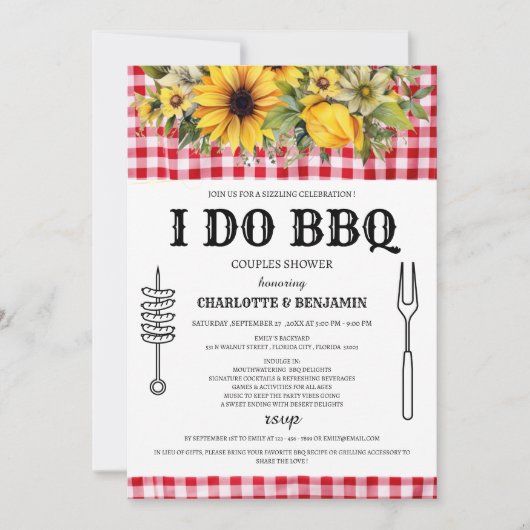 BBQカップル素朴のシャワーを行う 招待状 (正面)