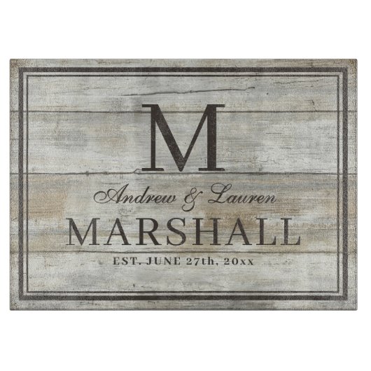 BBQカップル素朴名ドリフトウッド結婚 カッティングボード (正面)