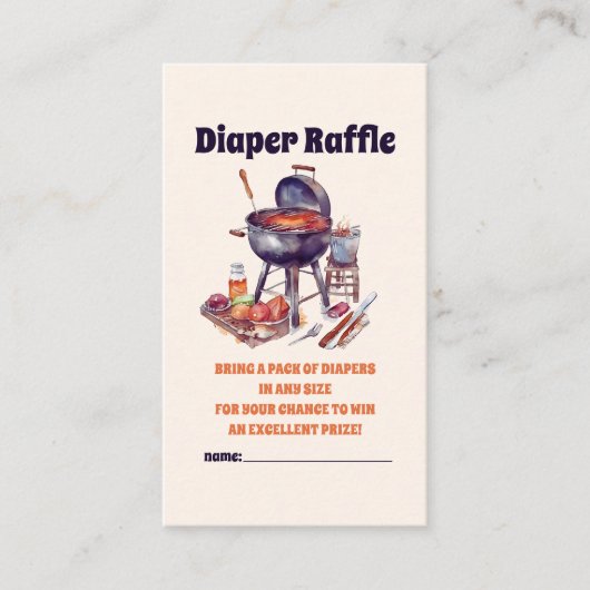 BBQカップル赤ちゃんシャワー赤ちゃんQおむつラッフル エンクロージャーカード (正面)