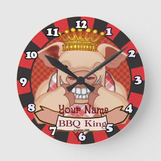 BBQキングの豚時計 ラウンド壁時計 (正面)
