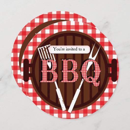 BBQクックアウトバーベキューギンガムカントリー招待状 招待状 (正面/裏面)