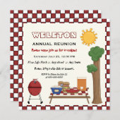 BBQクックアウトピクニックファミリー市松模様に懇親会縁ど 招待状 (正面/裏面)