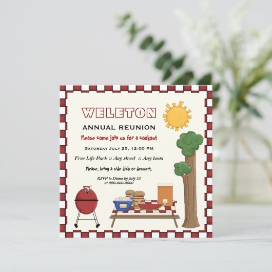 BBQクックアウトピクニックファミリー市松模様に懇親会縁ど 招待状 (スタンド正面)