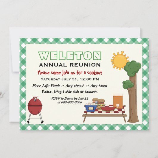 BBQクックアウトファミリー懇親会、グリーンジンガム縁ど 招待状 (正面)