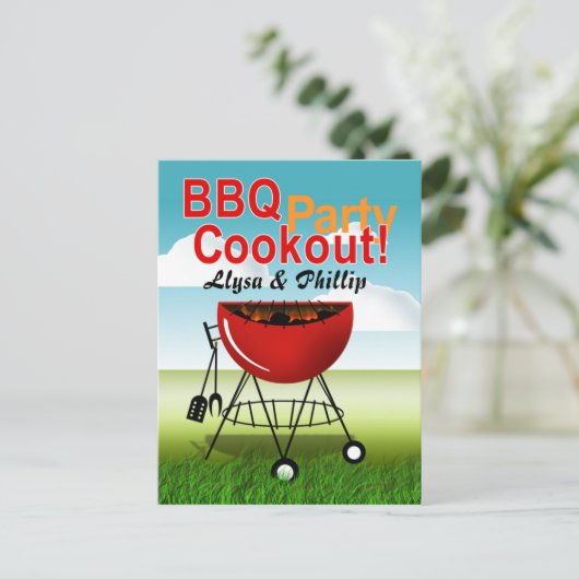 BBQクックアウト – 婚約パーティはがき インビテーションポストカード (スタンド正面)