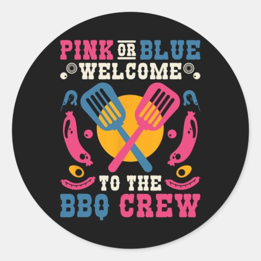 Bbqクルーへようこそピンクかブルー ラウンドシール (正面)