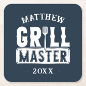 BBQグおもしろいリルマスターパーソナライズされたバーベキューキング スクエアペーパーコースター (正面)