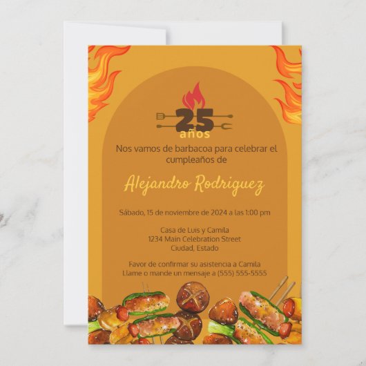 BBQグスペインのリル任意の年齢の誕生日パ男性へーティー 招待状 (正面)