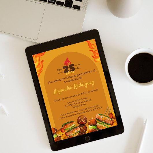 BBQグスペインのリル任意の年齢の誕生日パ男性へーティー 招待状