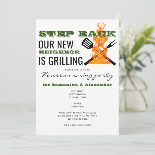 BBQグリリングおもしろい新しい隣人引っ越し祝いパーティーパーティー 招待状 (スタンド正面)