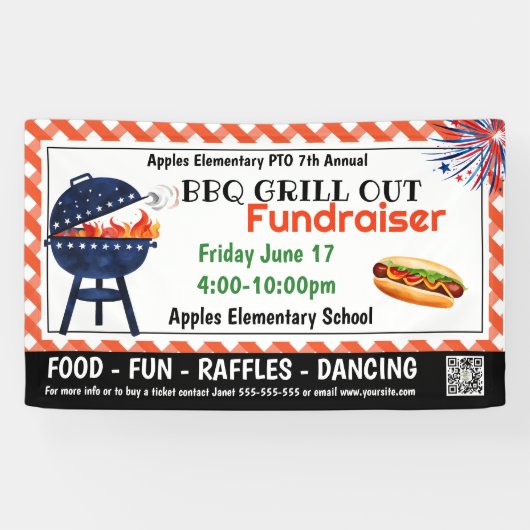 BBQグリルアウト募金PTO PTA教会バナー 横断幕 (横)