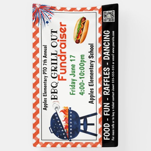 BBQグリルアウト募金PTO PTA教会バナー 横断幕 (縦)
