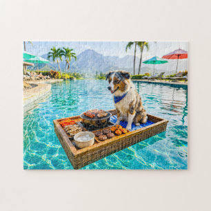 BBQグリルフロートに乗る犬 ジグソーパズル
