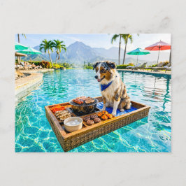 BBQグリルフロートに乗る犬 ポストカード