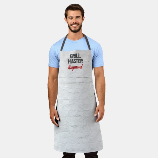 BBQグリルマスタ素朴ー白レンガ壁メン エプロン (着用した状態)