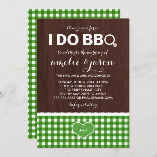 BBQグ素朴リーンギンガムポストウエディングパーティーをする 招待状 (正面/裏面)