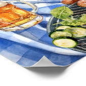 BBQサマー素朴ブループレイドベビー-Qシャワーウェルカム ポスター (角)