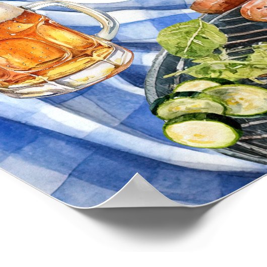 BBQサマー素朴ブループレイドベビー-Qシャワーウェルカム ポスター (角)