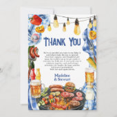 BBQサマー素朴ブループレイドベビー-Qシャワー サンキューカード (正面)