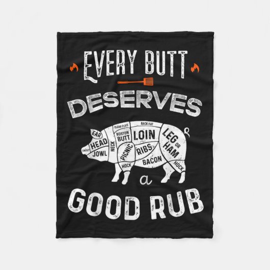 Bbqシェフおもしろいすべてのお尻は良い擦り棒に値する フリースブランケット (正面)