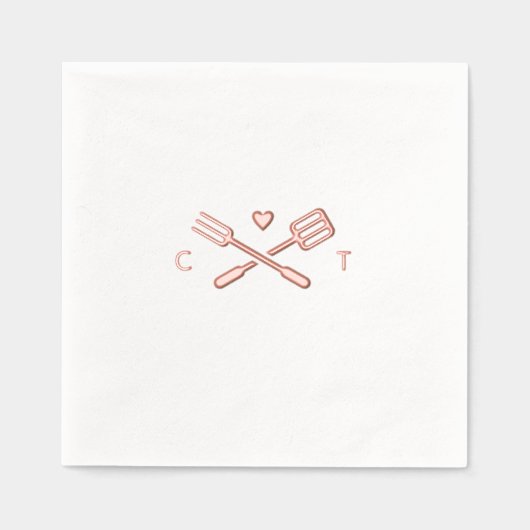 BBQシャワーを行うグリリングのツールとイニシャル 箔ナプキン (正面)