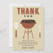 BBQジェンダーのリビール、ベビー-Qベビーシャワー サンキューカード (正面)